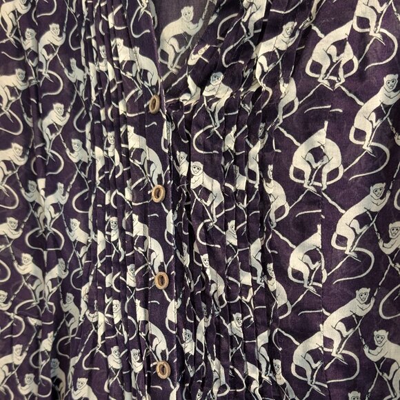 Anthropologie Cotton Button-Up Purple Patterned Blouse - Picture 2 of 8